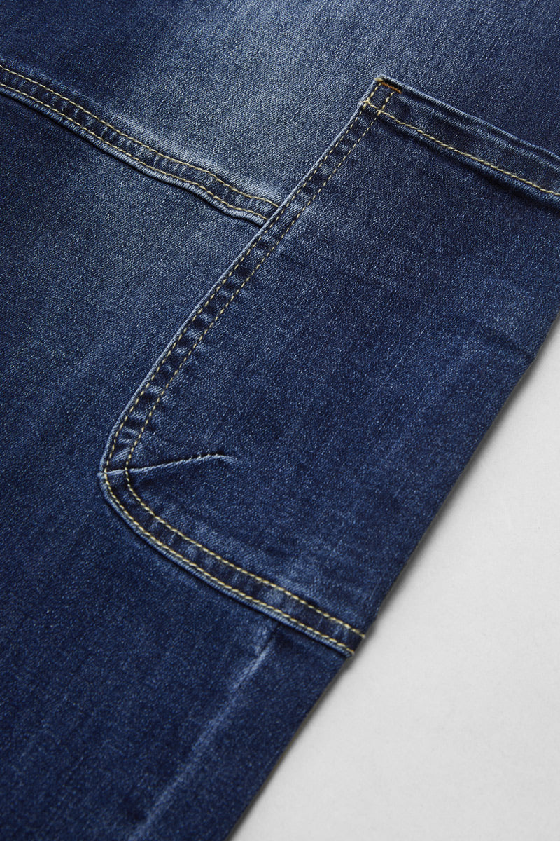 Multi Pocket Button Fly Mid Rise Straight Leg Crop Jeans Without Belt