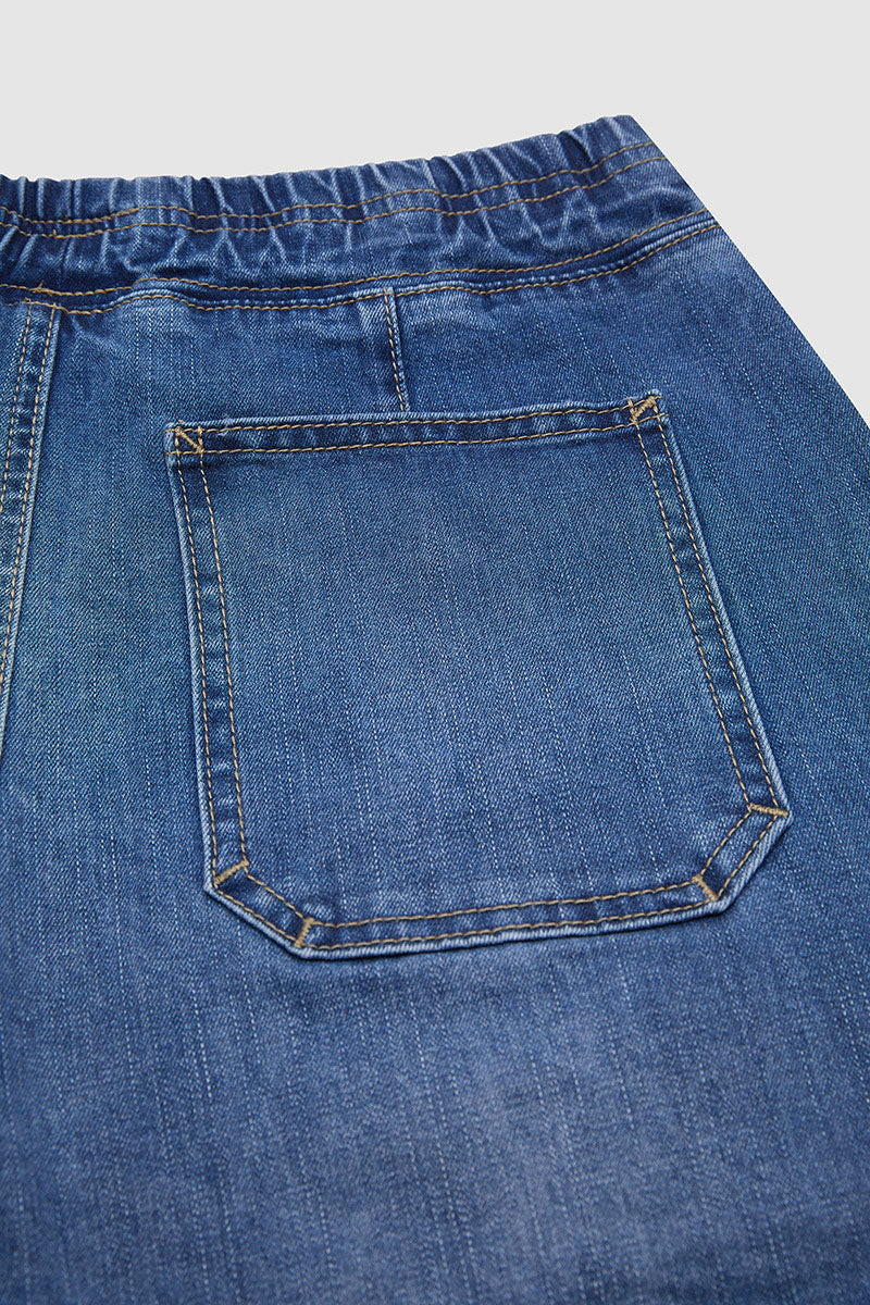 Drawstring Patched Pocket High Waist Barrel Leg Crop Jeans