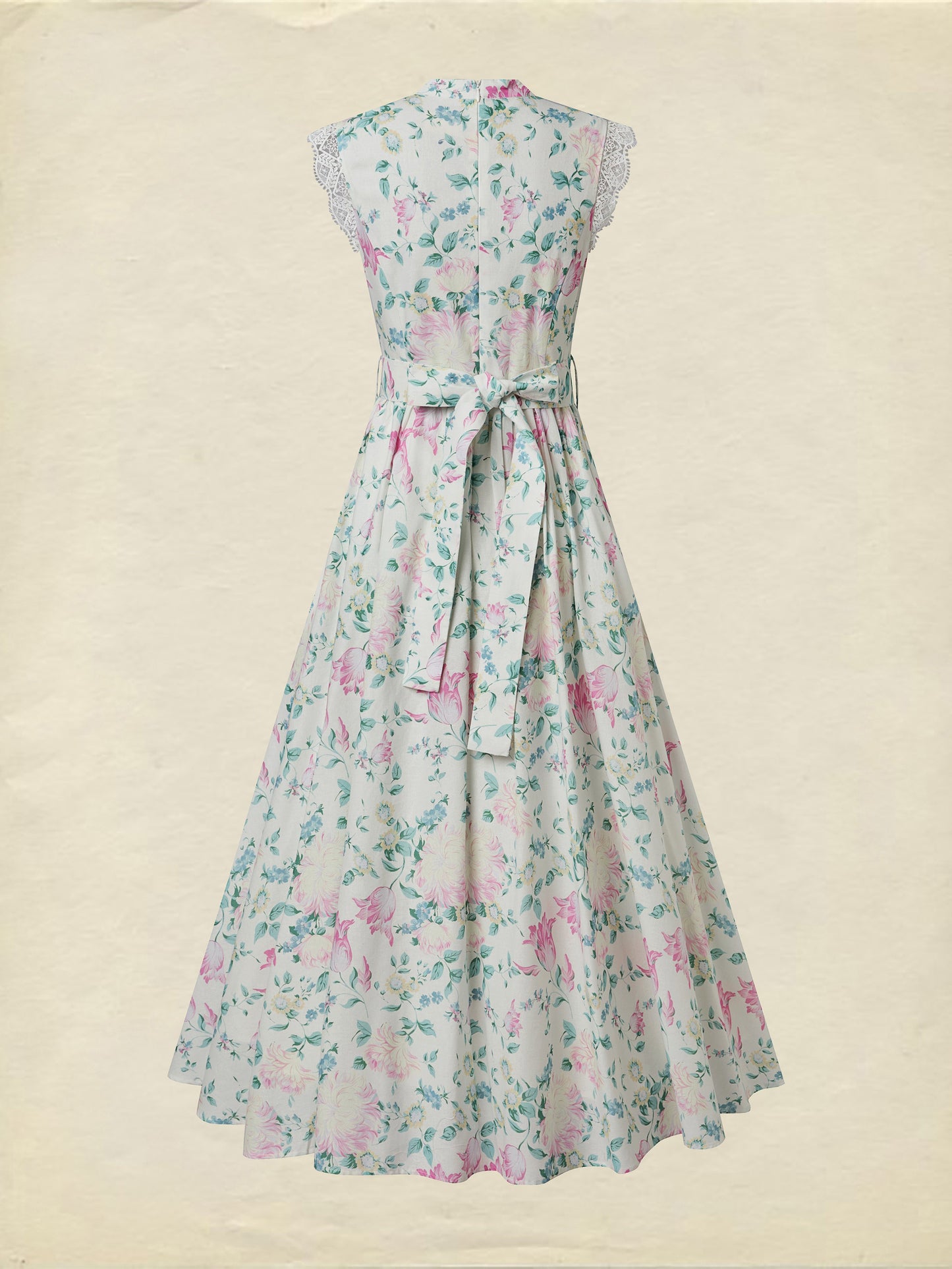 Robe longue en coton, sans manches, col en V, florale, en dentelle, vacances, vintage, abricot