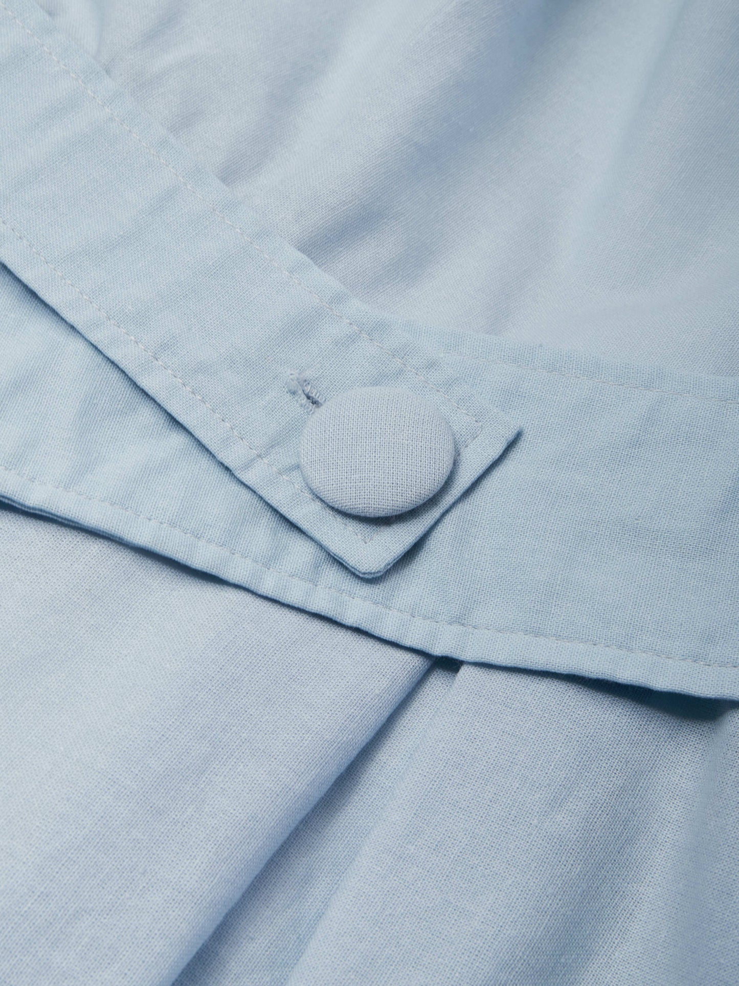 Robe en Coton Midi, Manches Longues, Épaules Dénudées, Unie, Ceinture, Style Vintage Français, Bleu Ciel