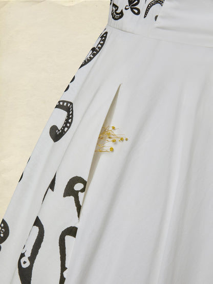 Robe longue en coton, Manches courtes, Col en V, Cachemire, Dentelle, Vacances, Vintage, Blanc