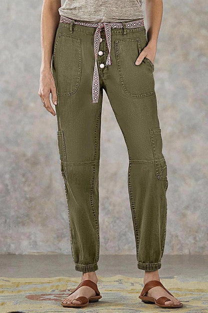 Multi Pocket Button Fly Mid Rise Straight Leg Crop Jeans Without Belt