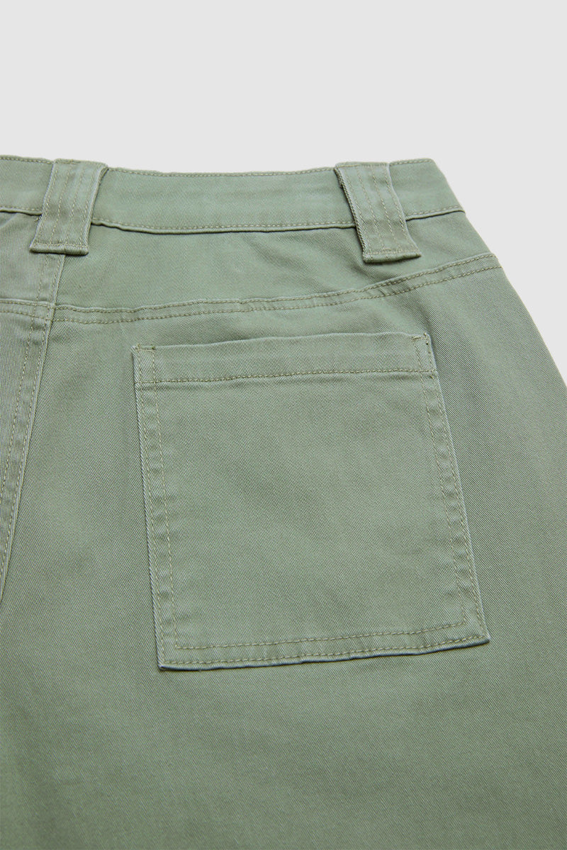 Solid Button Detail Mid Waist Straight Leg Cropped Pants Without Belt