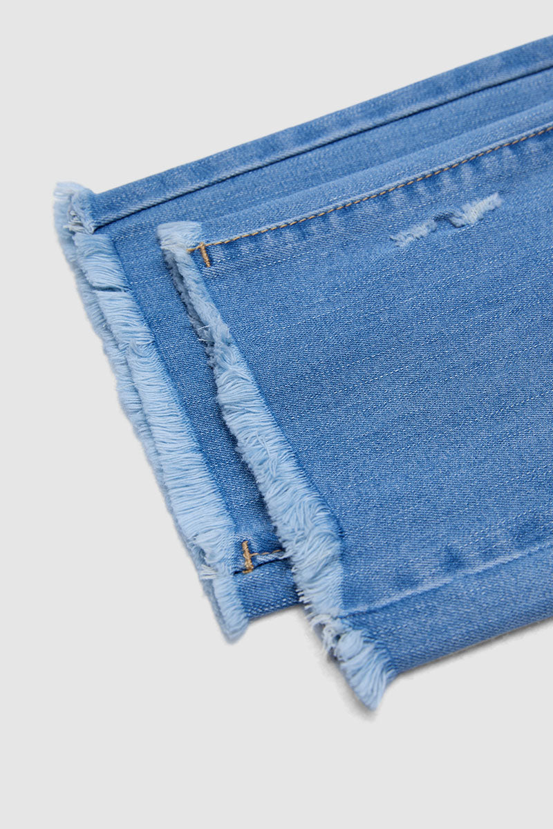 Raw Hem Ripped Mid Waist Straight Leg Crop Jeans