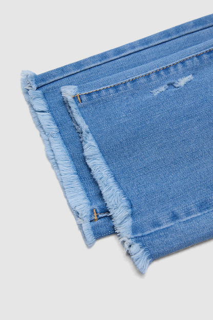 Raw Hem Ripped Mid Waist Straight Leg Crop Jeans