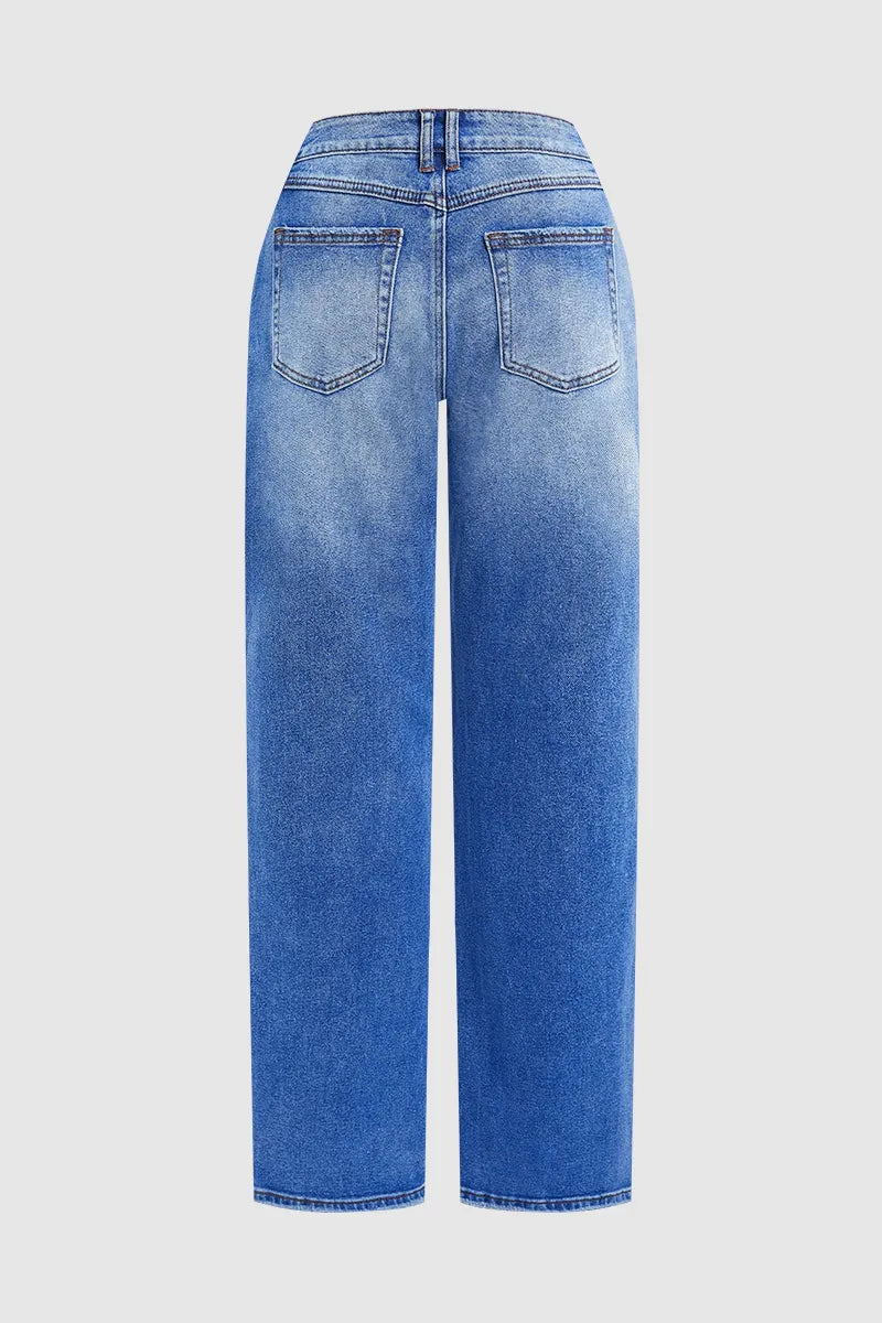 Wash Mid Waist Straight Leg Jeans