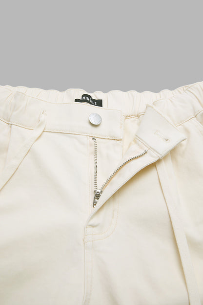 Solid Flap Pocket Drawstring Mid Waist Wide Leg Cargo Pants