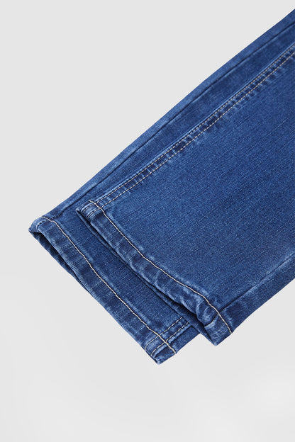 Wash Button Side High Rise Straight Leg Jeans