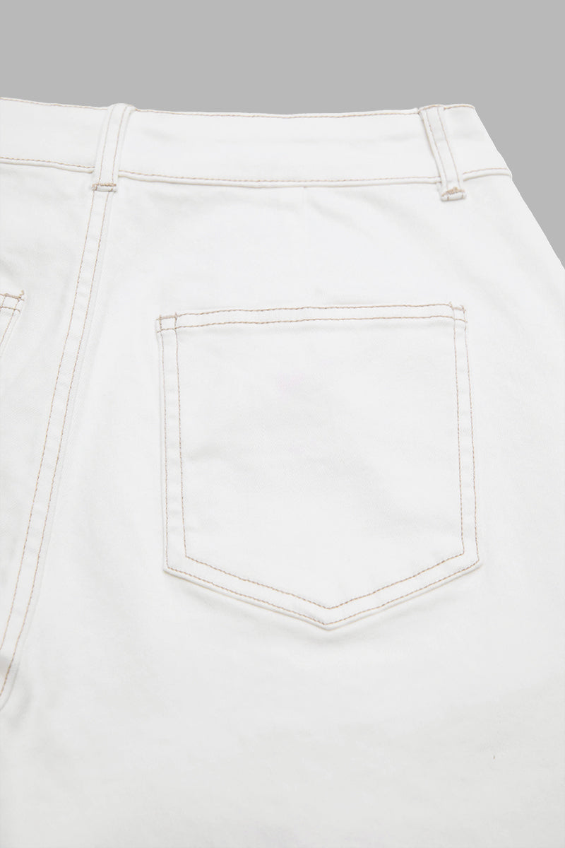 Solid Drawstring Stitch Detail Pleated Mid Waist Wide Leg Crop Pants Without Belt