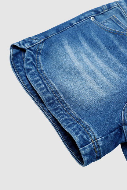 Wash Split Studded Mid Waist Denim Shorts