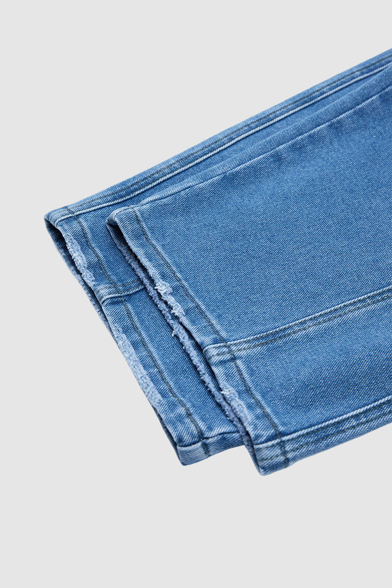 Raw Hem Drawstring Mid Waist Barrel Leg Capri Jeans