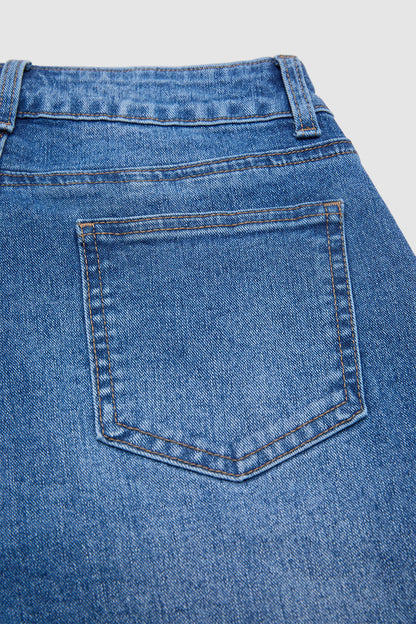 Raw Hem Ripped High Waist Denim Bermuda Shorts
