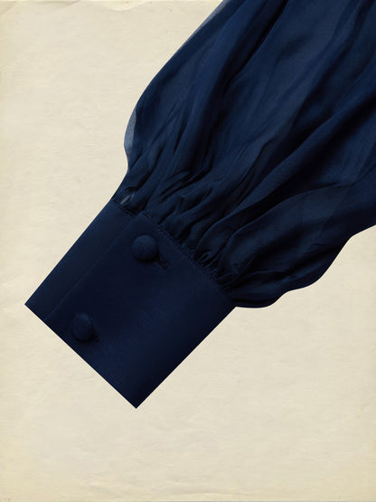 Robe longue en coton, manches longues, col montant, unie, ceinture, vintage français, violet bleu