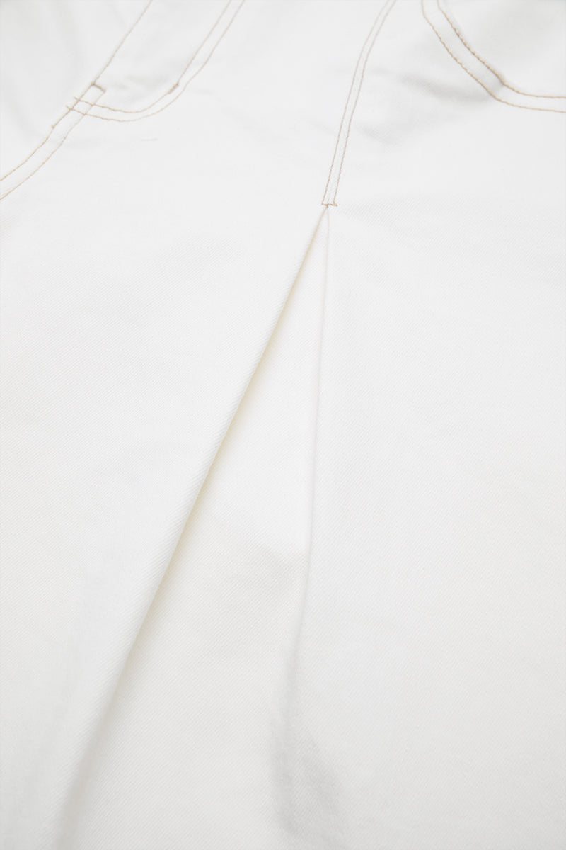 Solid Drawstring Stitch Detail Pleated Mid Waist Wide Leg Crop Pants Without Belt
