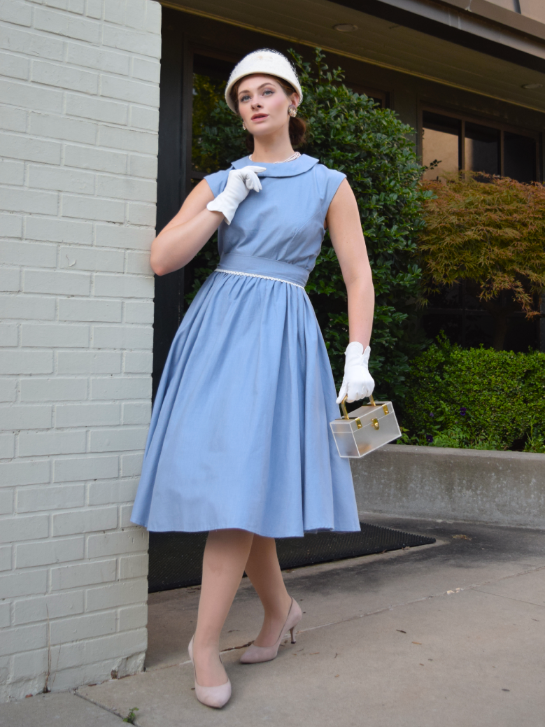 Robe Midi en Lin, Sans Manches, Col Rond, Unie, Vintage, Bleue