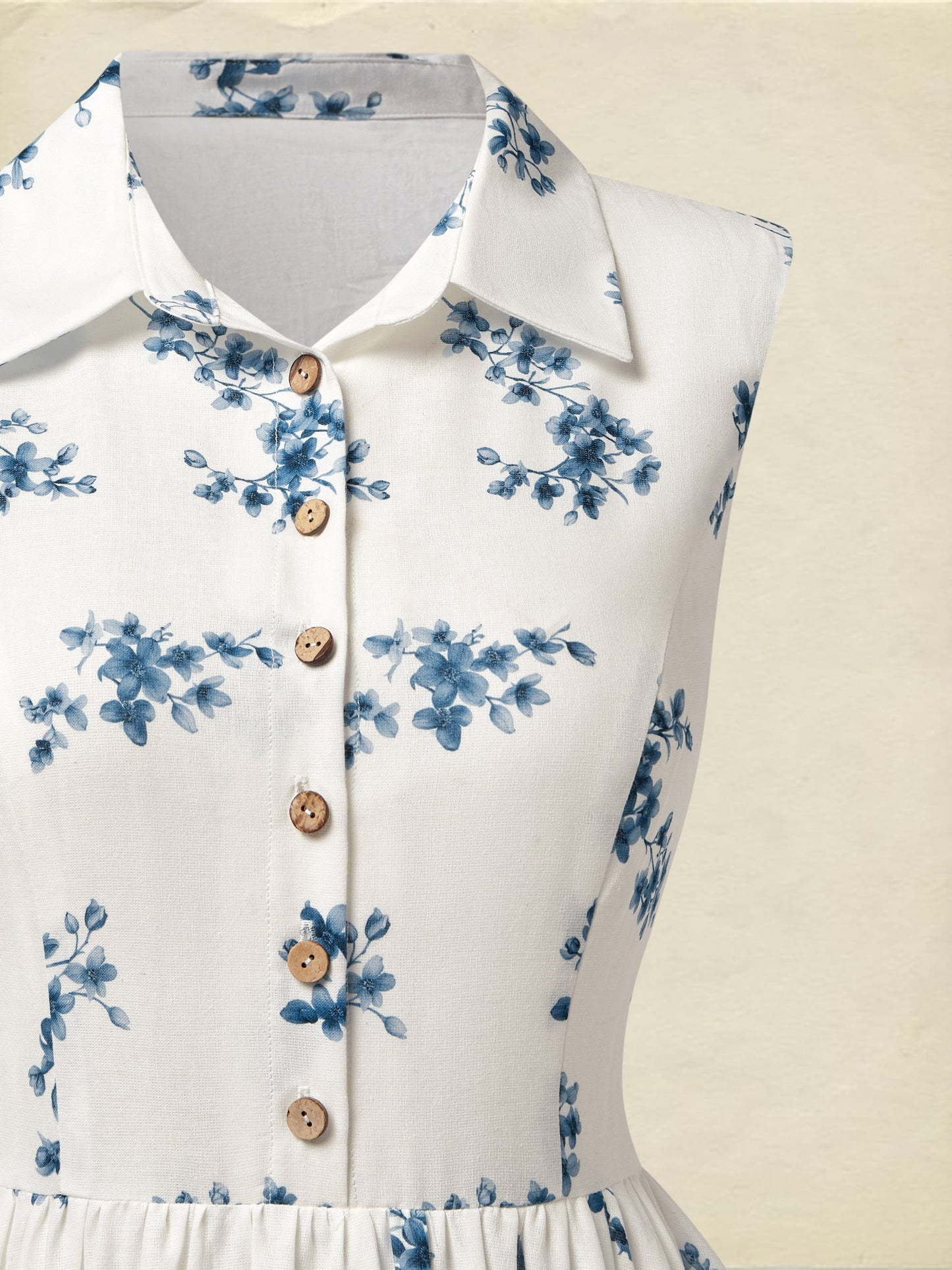 Robe longue en lin, sans manches, col châle, motif floral, vintage, blanche