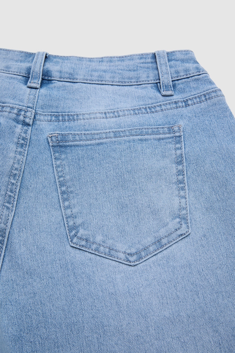 Cut & Sew Raw Hem Mid Rise Wide Leg Jeans Without Belt