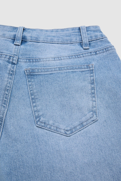 Cut & Sew Raw Hem Mid Rise Wide Leg Jeans Without Belt