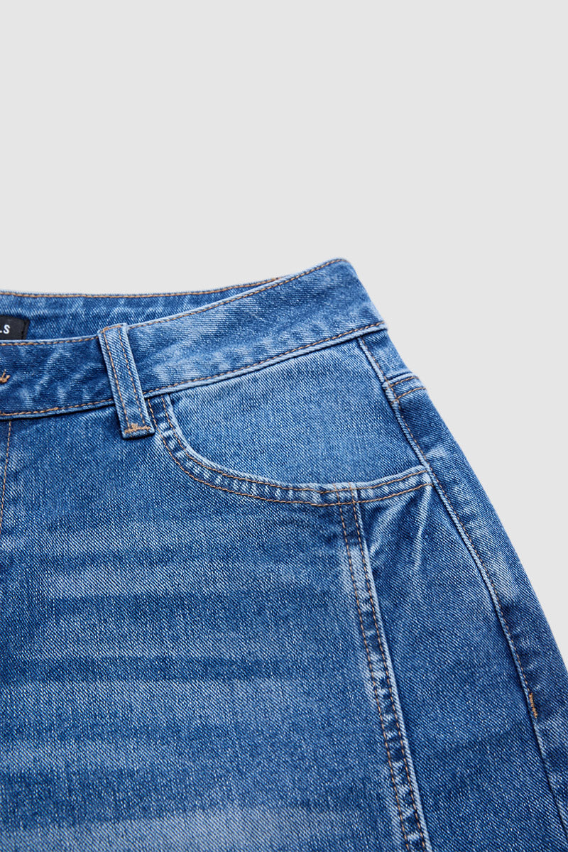 Wash Raw Hem Split Mid Waist Wide Leg Cropped Jeans Without Belt
