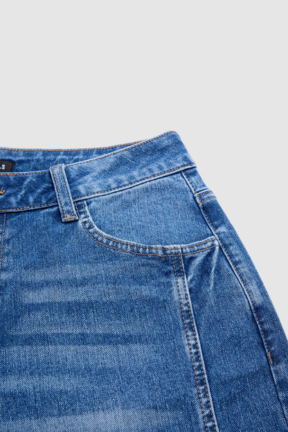 Wash Raw Hem Split Mid Waist Wide Leg Cropped Jeans Without Belt