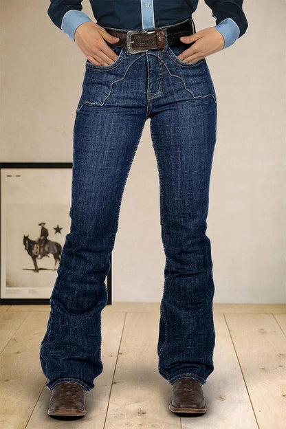Stitch Detail High Waist Bootcut Jeans Without Belt