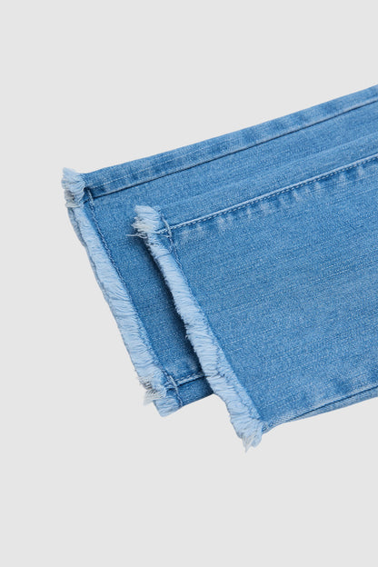 Braided Detail Raw Hem High Rise Capri Skinny Jeans