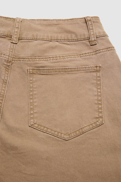 Solid Patched Pocket Mid Waist Wide Leg Pants
