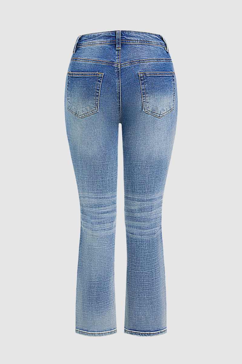 Wash Ripped Mid Rise Bootcut Jeans