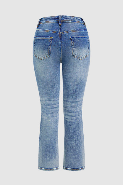 Wash Ripped Mid Rise Bootcut Jeans