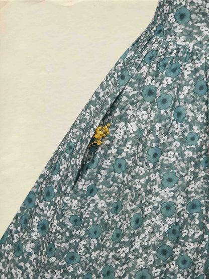 Robe longue en lin, manches longues, col en V, motif floral, boutonnée, style vintage, verte
