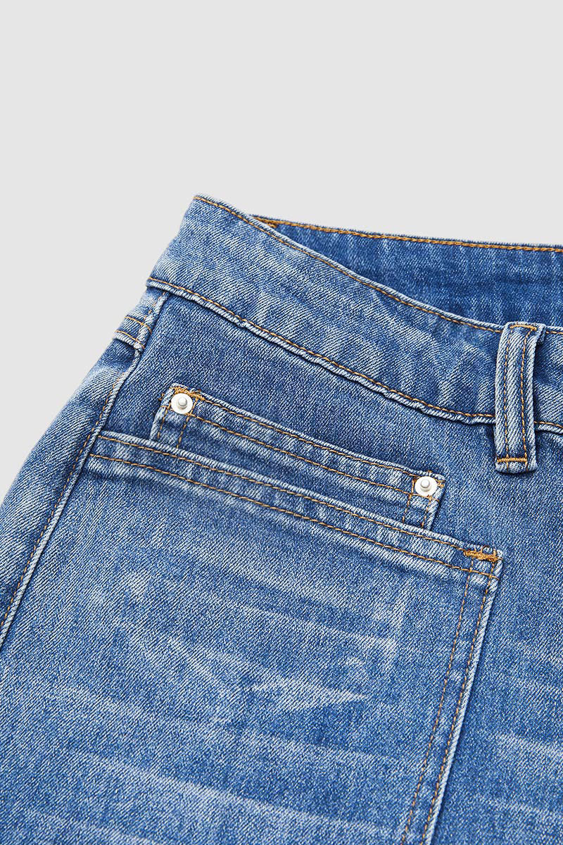 Wash Mid Waist Straight Leg Jeans Without Belt
