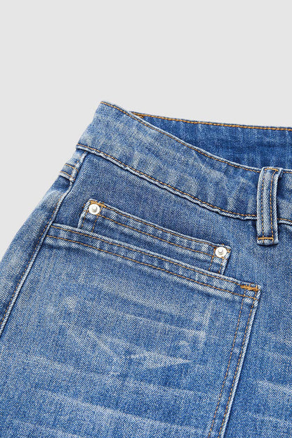 Wash Mid Waist Straight Leg Jeans Without Belt