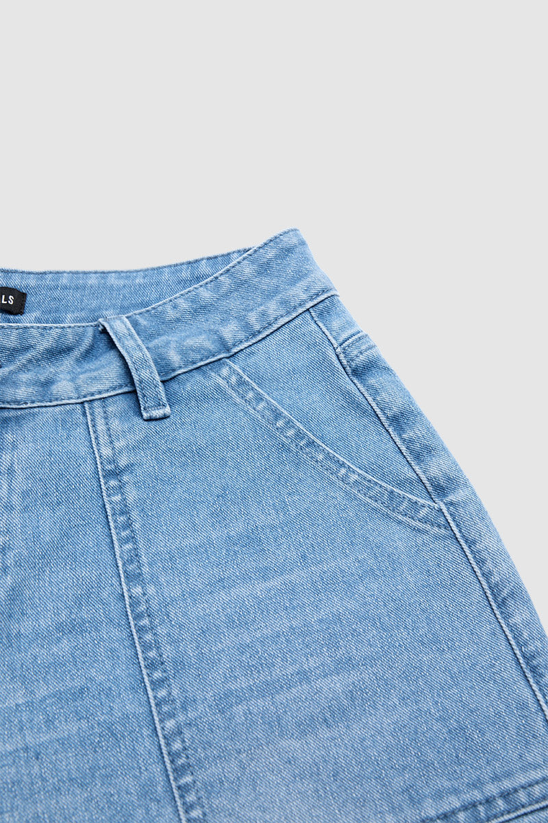 Roll Hem Mid Waist Straight Leg Crop Jeans Without Belt