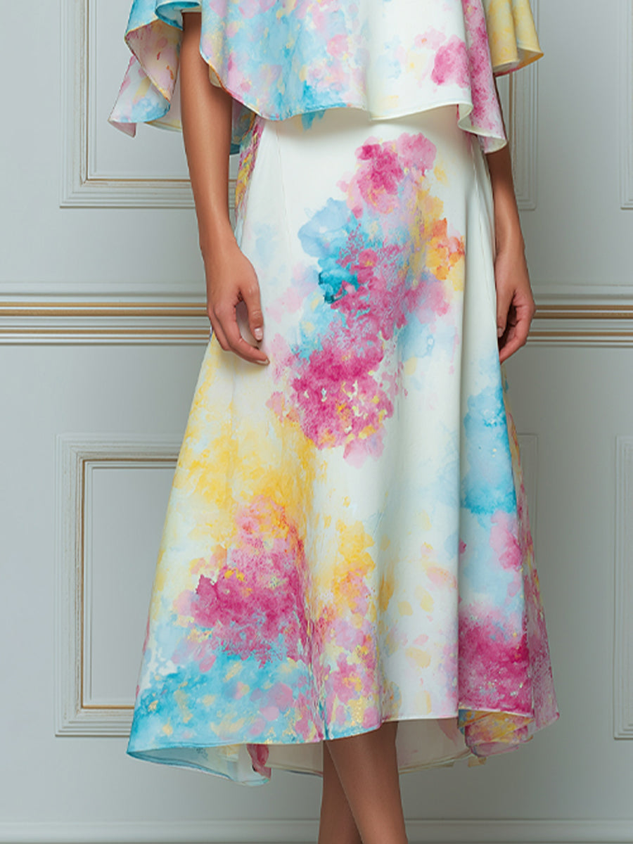 Vibrant Watercolor Dream A-Line Midi Dress