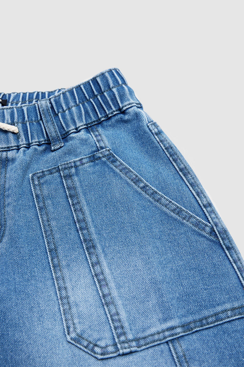 Raw Hem Drawstring Mid Waist Barrel Leg Capri Jeans
