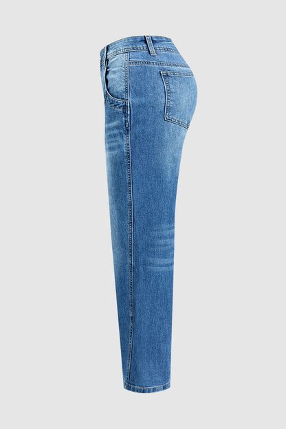 Wash Seam Detail Mid Rise Straight Leg Crop Jeans