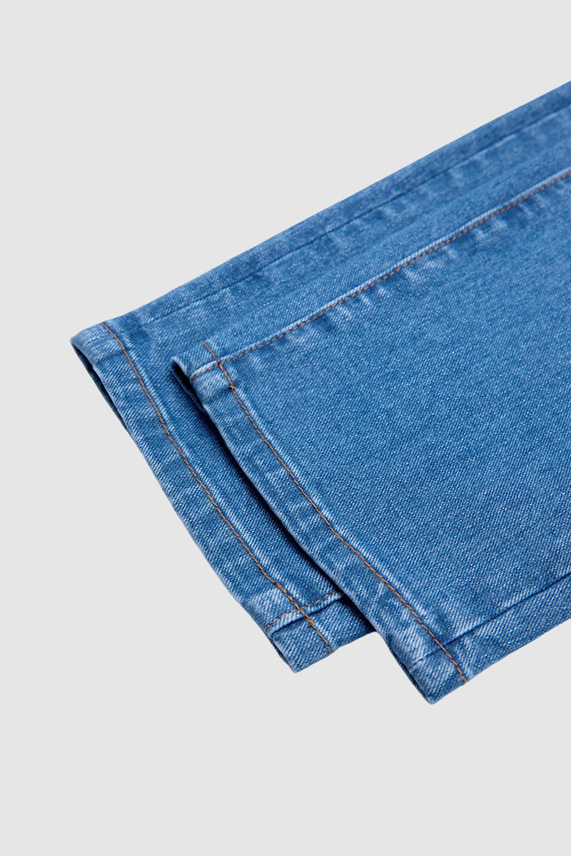 Wash Dual Button Mid Rise Straight Leg Crop Jeans
