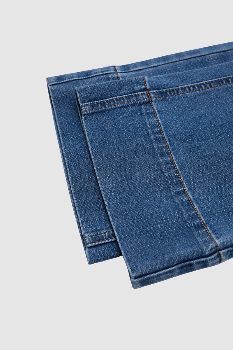 Wash Patch Pocket Tie Front Shirred High Rise Wide Leg Jeans