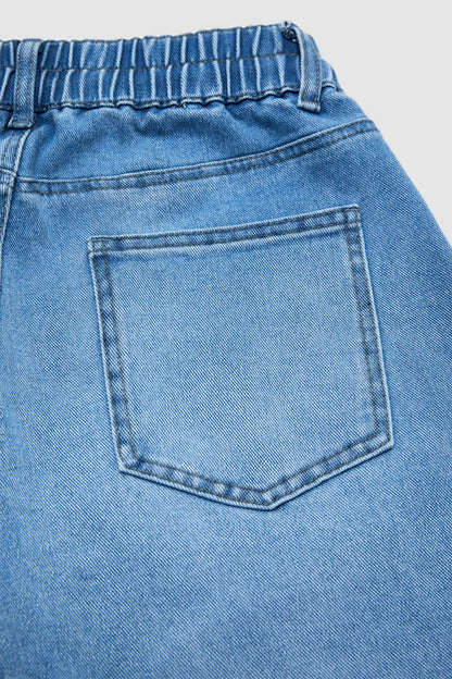 Raw Hem Drawstring Mid Waist Barrel Leg Capri Jeans