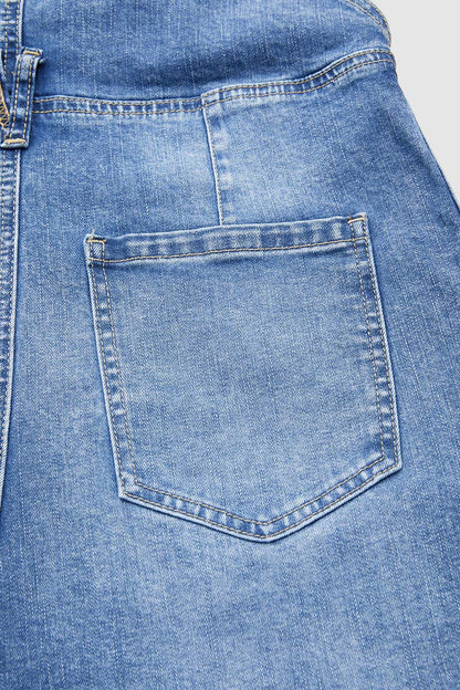 Patched Stitch Detail Barrel Leg Denim Overalls