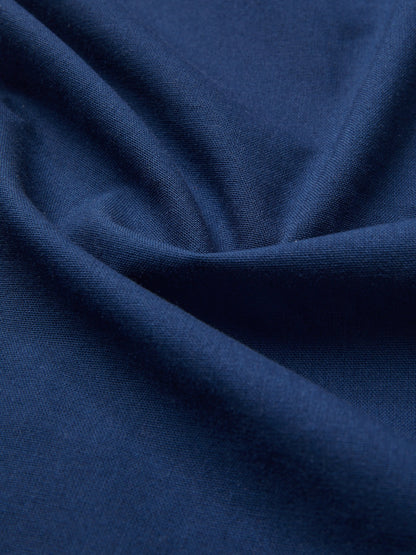 Robe midi en lin, manches courtes, col châle, unie, boutonnée, style vintage, bleu foncé