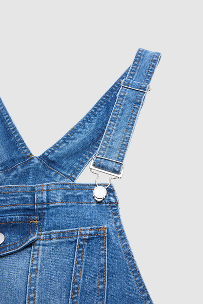 Wash Ripped Raw Hem High Waist Straight Leg Crop Overalls