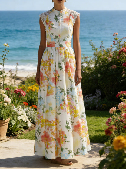 Robe longue en coton, sans manches, col en V, unie, dentelle, vintage, blanche