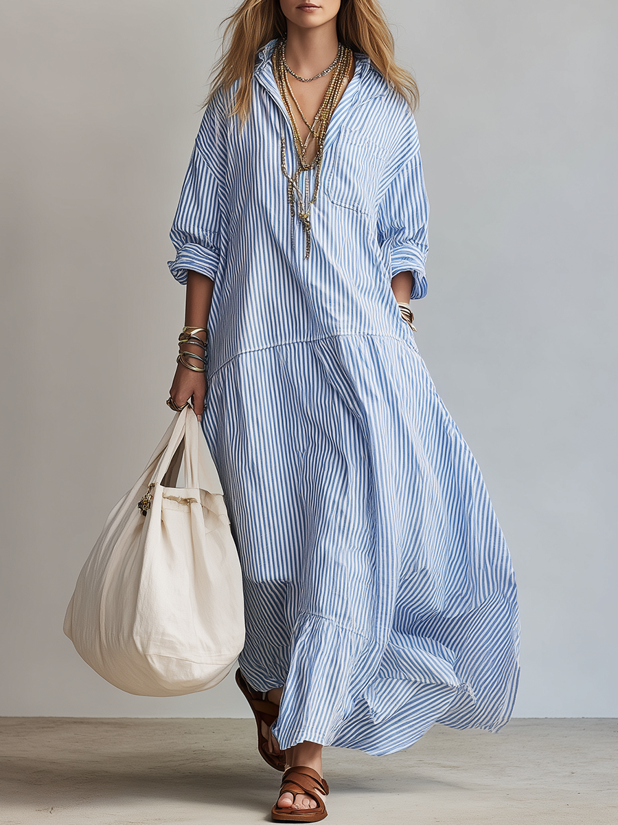 Robe longue ample à rayures bleues