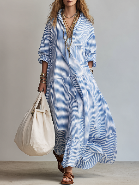 Robe longue ample à rayures bleues