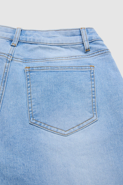 Wash Stitch Detail Mid Waist Straight Leg Jeans Without Belt