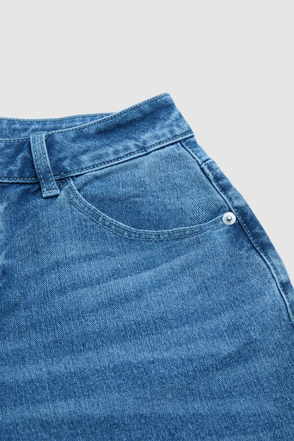 Wash Stitch Detail Ruffle Hem High Rise Wide Leg Crop Jeans Without Belt