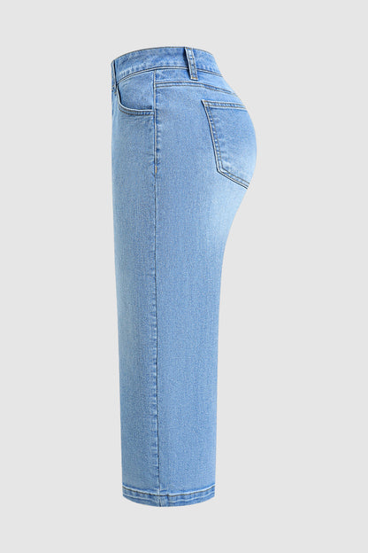 Wash Stitch Detail Mid Waist Tapered Crop Jeans