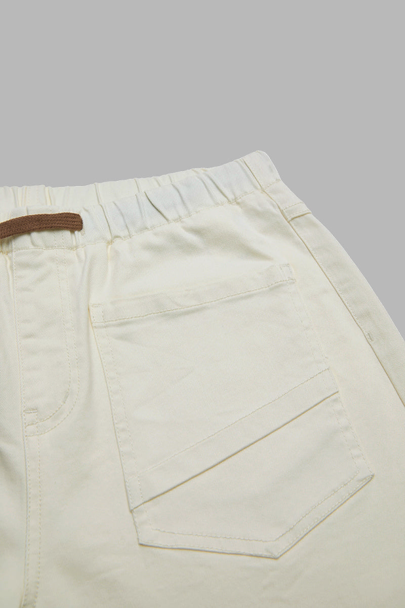 Solid Patch Pocket Drawstring Elastic Mid Waist Wide Leg Cropped Pants