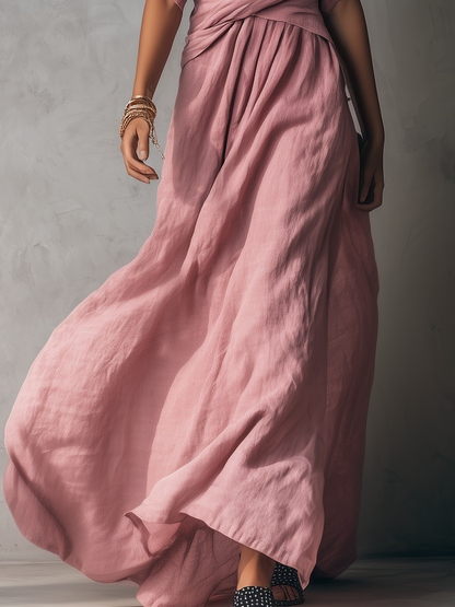 Robe longue élégante portefeuille à col en V avec ceinture